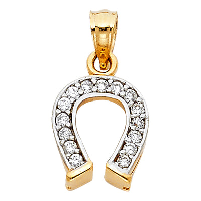 14K Yellow Gold 10mm CZ Lucky Horsehoe Pendant