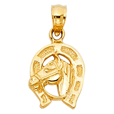 14K Yellow Gold 10mm Lucky Horsehoe Pendant