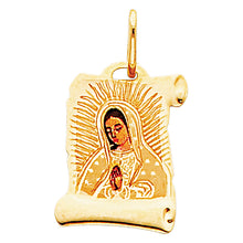 Load image into Gallery viewer, 14K Yellow Gold 13mm Guadalupe Enamel Picture Religious Pendant