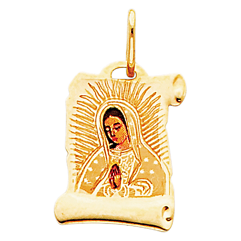 14K Yellow Gold 13mm Guadalupe Enamel Picture Religious Pendant