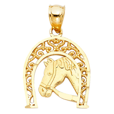14K Two Tone 16mm Lucky Horsehoe Pendant