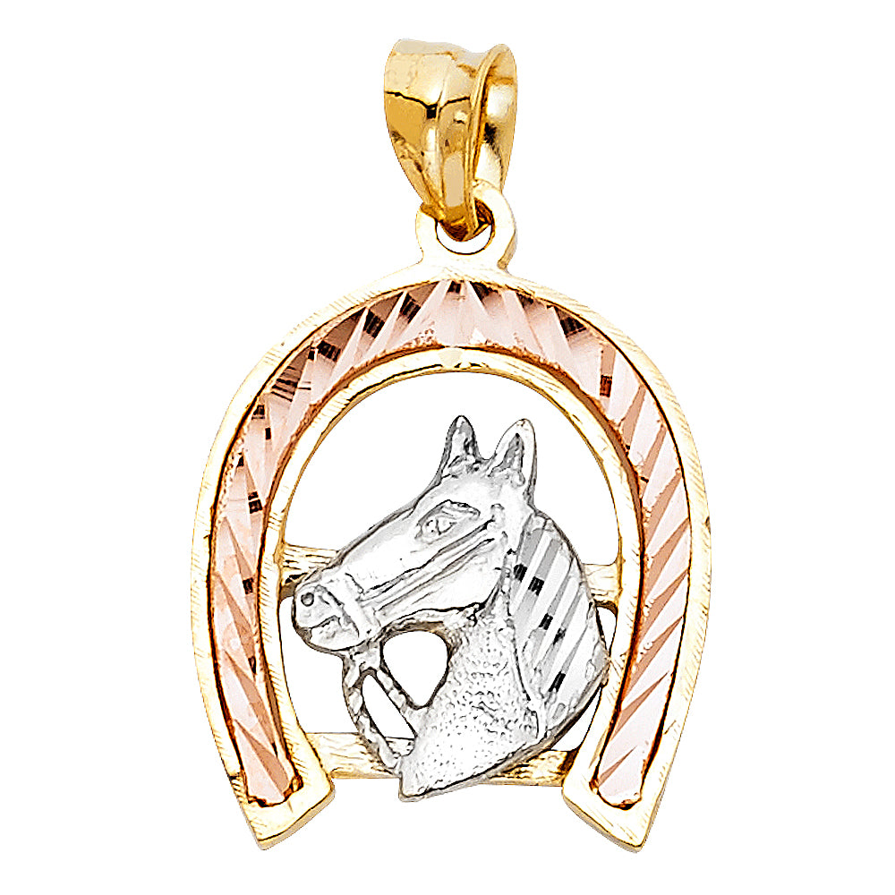 14K Two Tone 19mm Lucky Horsehoe Pendant