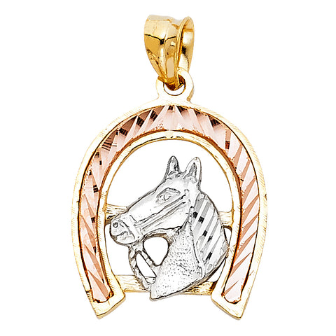 14K Two Tone 19mm Lucky Horsehoe Pendant