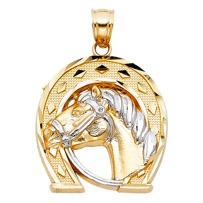 14K Two Tone 22mm Lucky Horsehoe Pendant