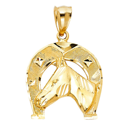 14K Yellow Gold 25mm Lucky Horsehoe Pendant