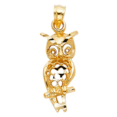 14K Yellow Gold 9mm Owl Pendant