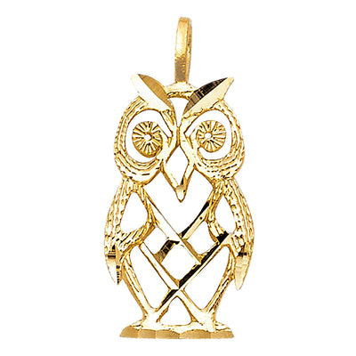 14K Yellow Gold 11mm Owl Pendant