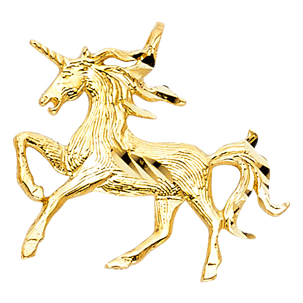 14K Yellow Gold 20mm Unicorn Pendant