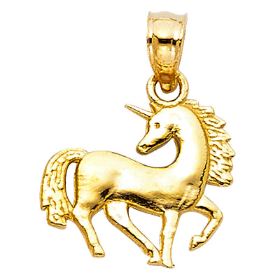 14K Yellow Gold 15mm Unicorn Pendant