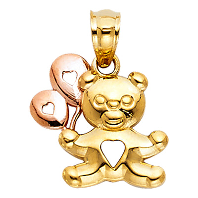 14K Two Tone 13mm Baby Bear with Balloon Pendant