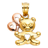 14K Two Tone 13mm Baby Bear with Balloon Pendant