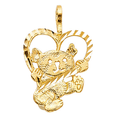 14K Yellow Gold 14mm Baby Bear with Heart Pendant