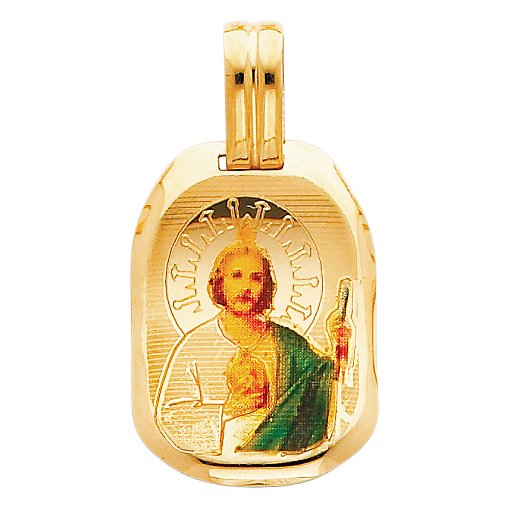 14K Yellow Gold 18mm St. Jude Enamel Picture Religious Pendant