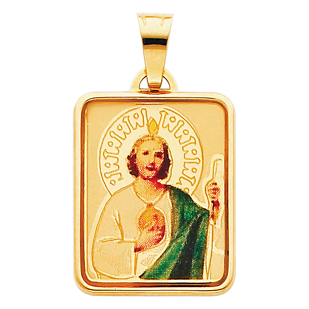 14K Yellow Gold 18mm St. Jude Enamel Picture Religious Pendant