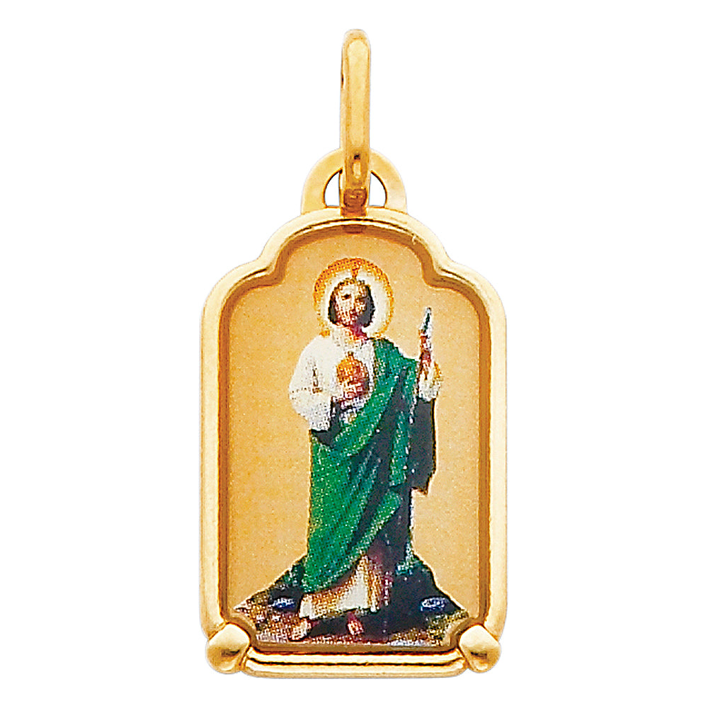 14K Yellow Gold 15mm St. Jude Enamel Picture Religious Pendant