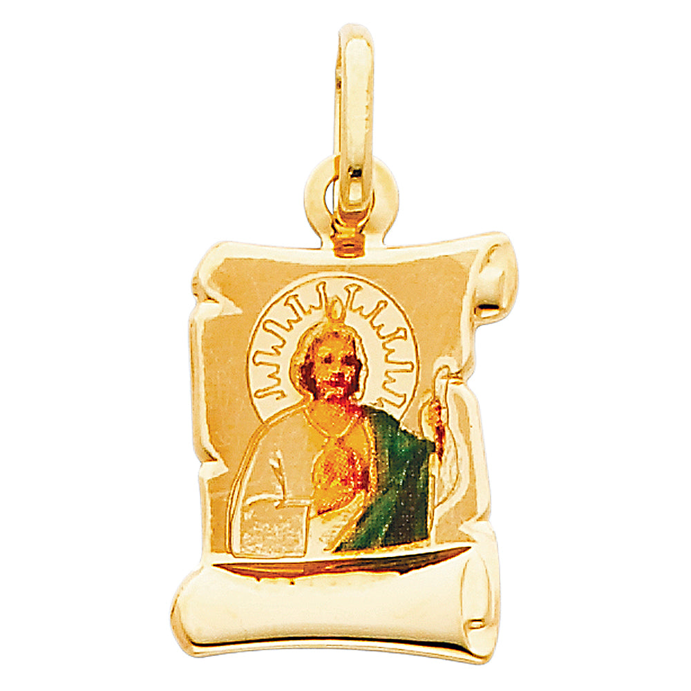 14K Yellow Gold 13mm St. Jude Enamel Picture Religious Pendant