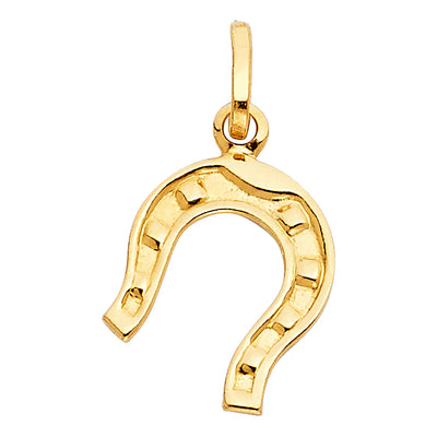 14K Yellow Gold 15mm Lucky Horsehoe Pendant