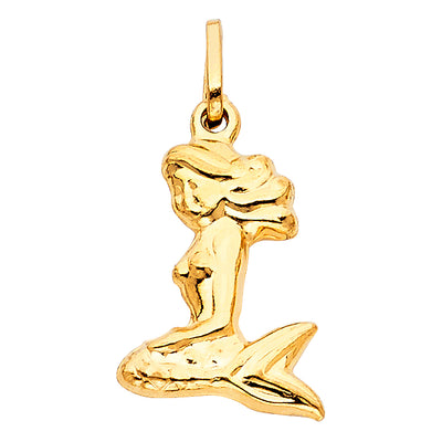 14K Yellow Gold 14mm Mermaid Pendant