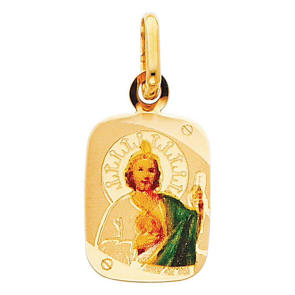 14K Yellow Gold 13mm St. Jude Enamel Picture Religious Pendant