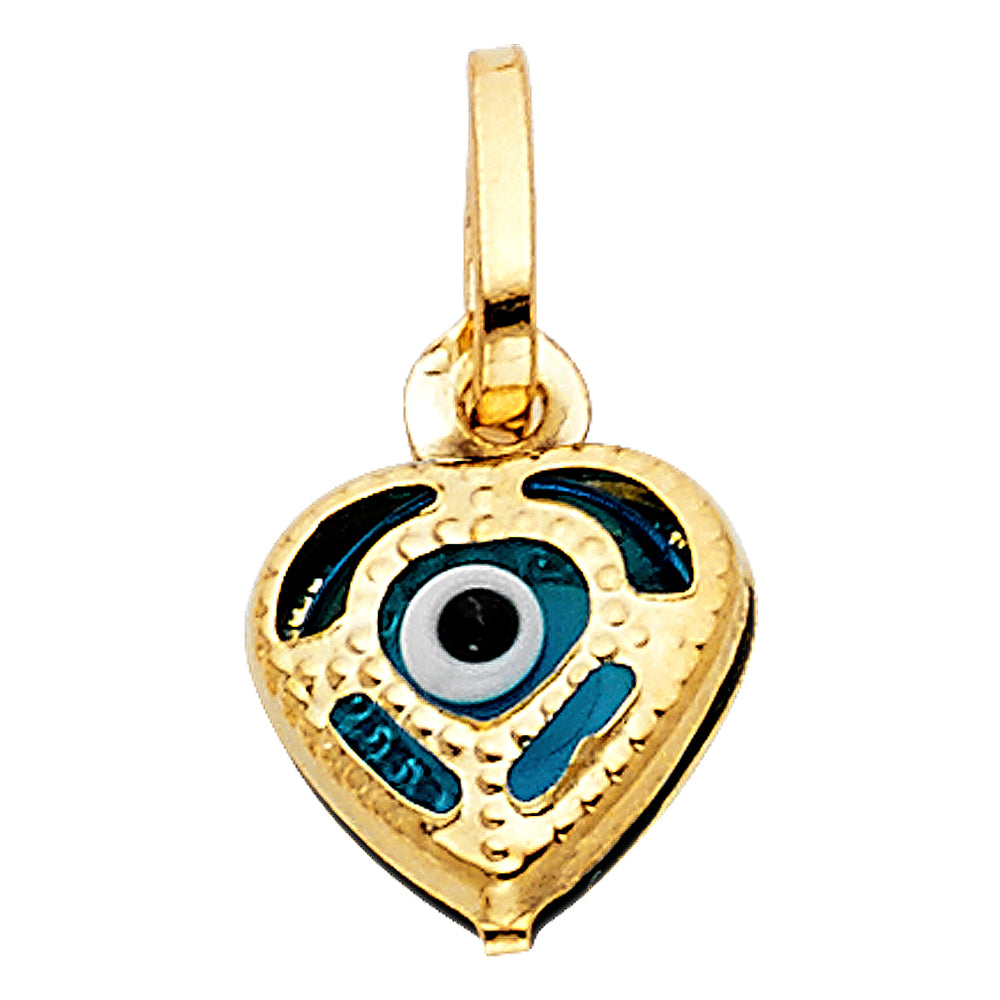 14K Yellow Gold 10mm Evil Eye Heart Pendant