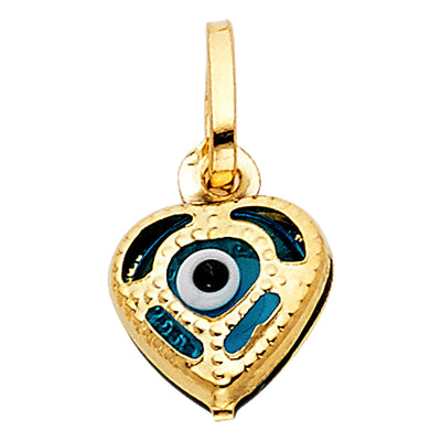 14K Yellow Gold 10mm Evil Eye Heart Pendant