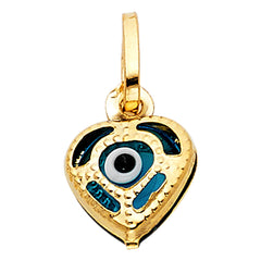 14K Yellow Gold 10mm Evil Eye Heart Pendant