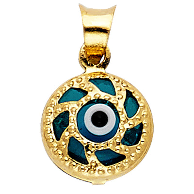 14K Yellow Gold 9mm Evil Eye Pendant