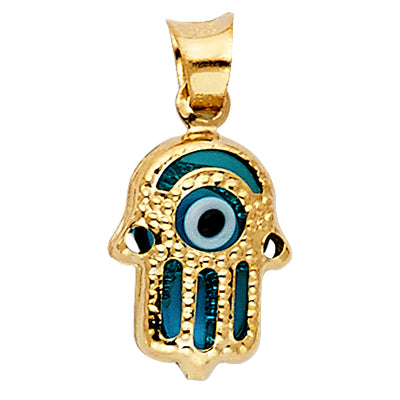 14K Yellow Gold 9mm Evil Eye Hamsa Pendant