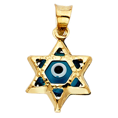 14K Yellow Gold 11mm Evil Eye Star Pendant