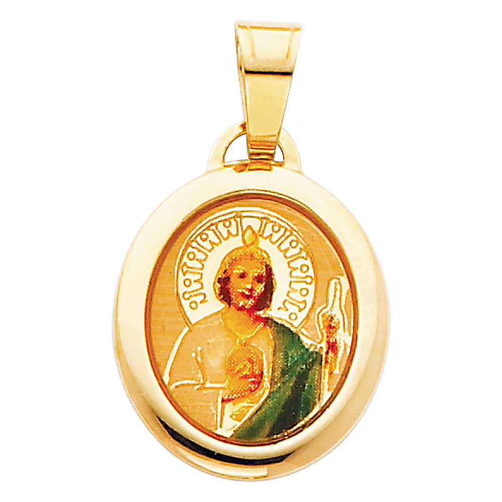 14K Yellow Gold 15mm St. Jude Enamel Picture Religious Pendant