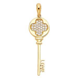 14K Yellow Gold 11mm Love Key Pendant