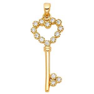 14K Yellow Gold 11mm Heart Design Key Pendant