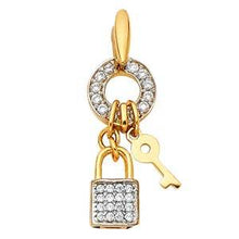 Load image into Gallery viewer, 14K White Gold 8mm Lock and CZ Key Pendant