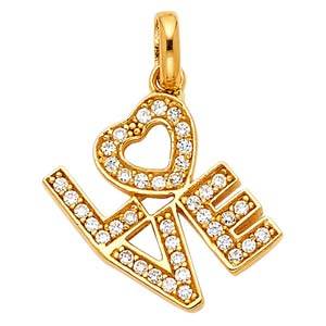 14K Yellow Gold 15mm Love CZ Pendant