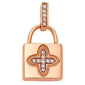14K Rose Gold 11mm CZ Lock Pendant - silverdepot