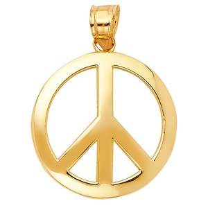 14K Yellow Gold 20mm Peace Sign CZ Pendant