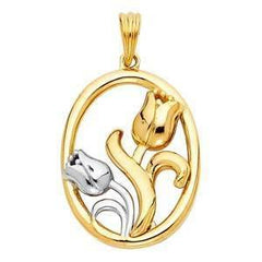 14K Gold 17mm Two Tone Rose Pendant