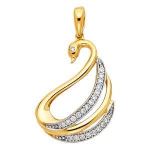 14K Yellow Gold 18mm CZ Swan Pendant