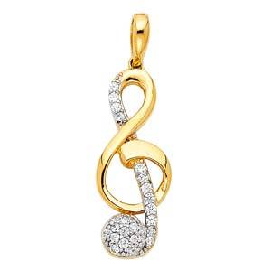 14K Yellow Gold 9mm CZ The Treble Clef Pendant