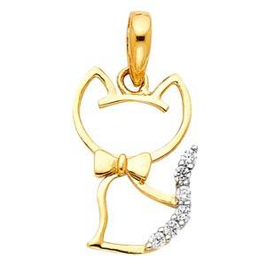 14K Yellow Gold 10mm CZ Cat Pendant