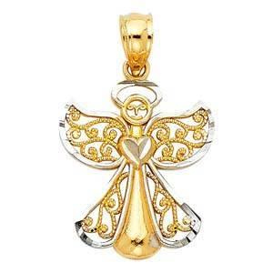14K Gold Two Tone 14mm Angel Pendant