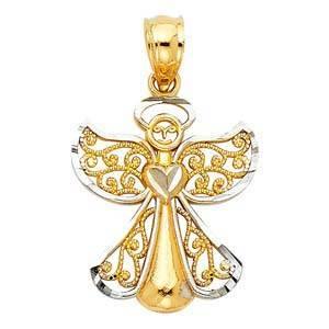 14K Gold Two Tone 14mm Angel Pendant - silverdepot
