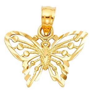 14K Yellow Gold 10mm Butterfly Pendant