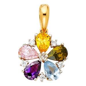 14K Yellow Gold 12mm Multi CZ Flower Pendant