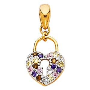 14K Yellow Gold 9mm CZ Multi Lock Pendant