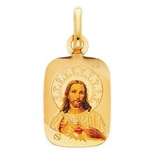 Load image into Gallery viewer, 14K Yellow Gold 13mm Jesus Heart Enamel Picture Religious Pendant