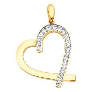 14K Yellow Gold 22mm CZ Heart Pendant