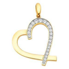 14K Yellow Gold 22mm CZ Heart Pendant