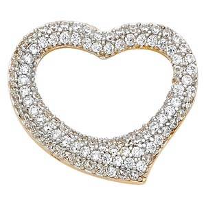 14K Yellow Gold 21mm CZ Heart Pendant