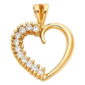 14K Yellow Gold 16mm CZ Heart Pendant